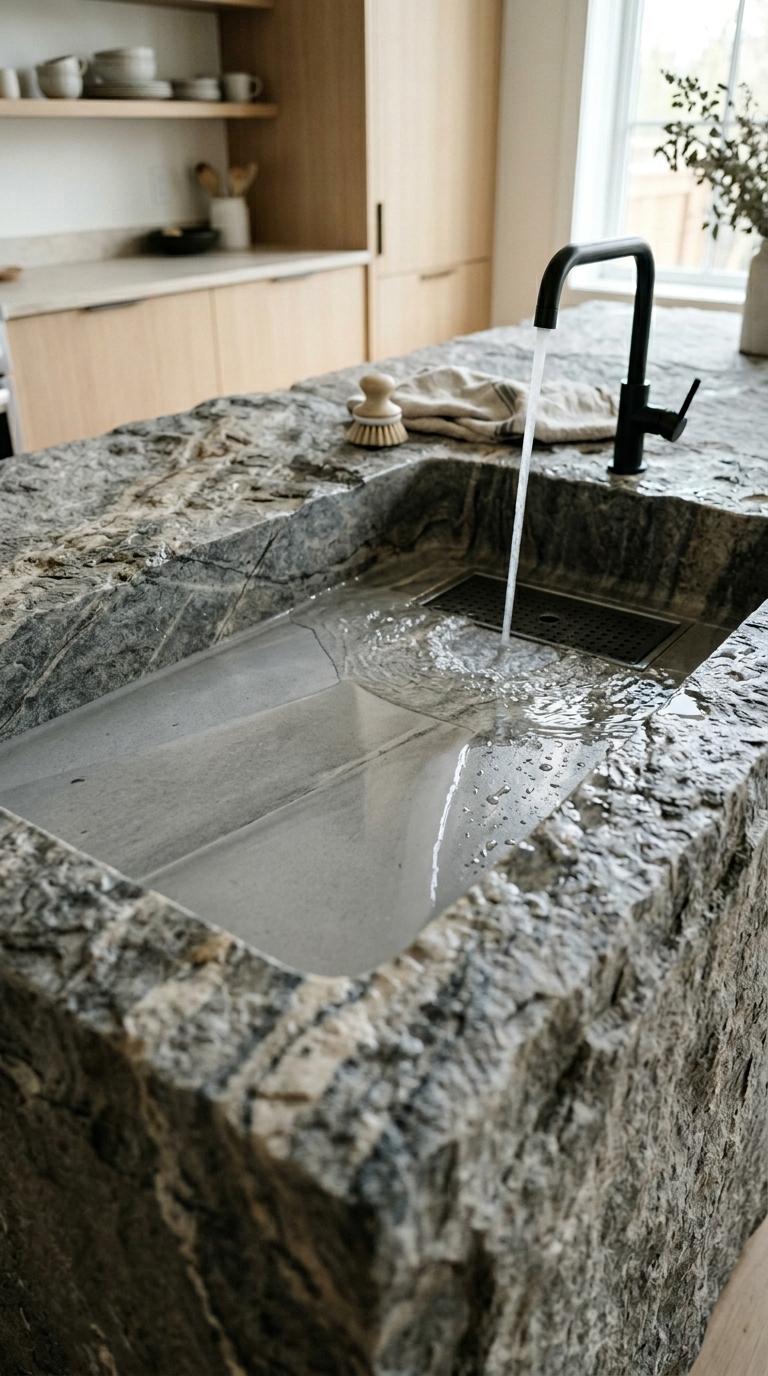 AI-generated visualization of The Carved Stone Sink Basin Design