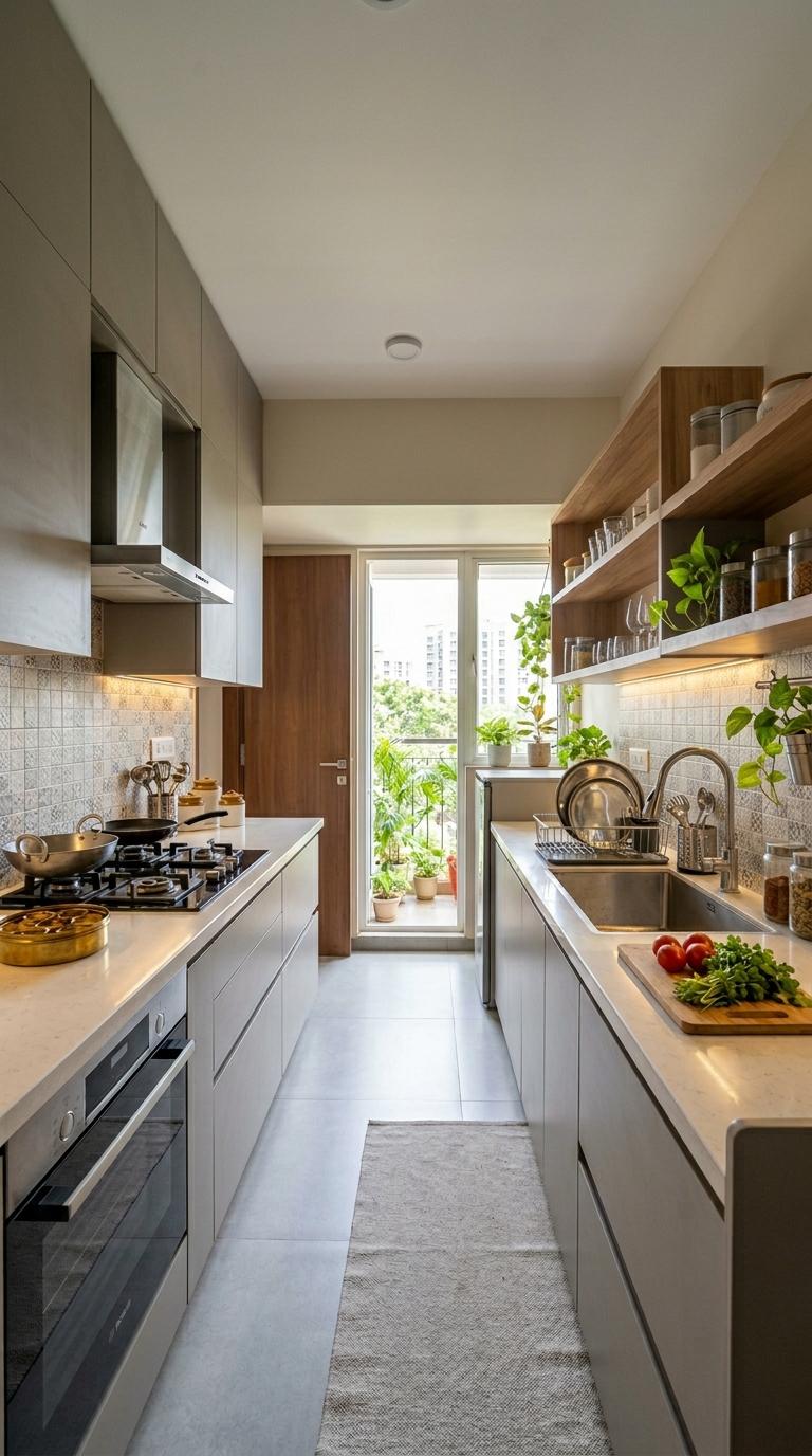 Wall Cabinets at Different Heights on the Two Walls