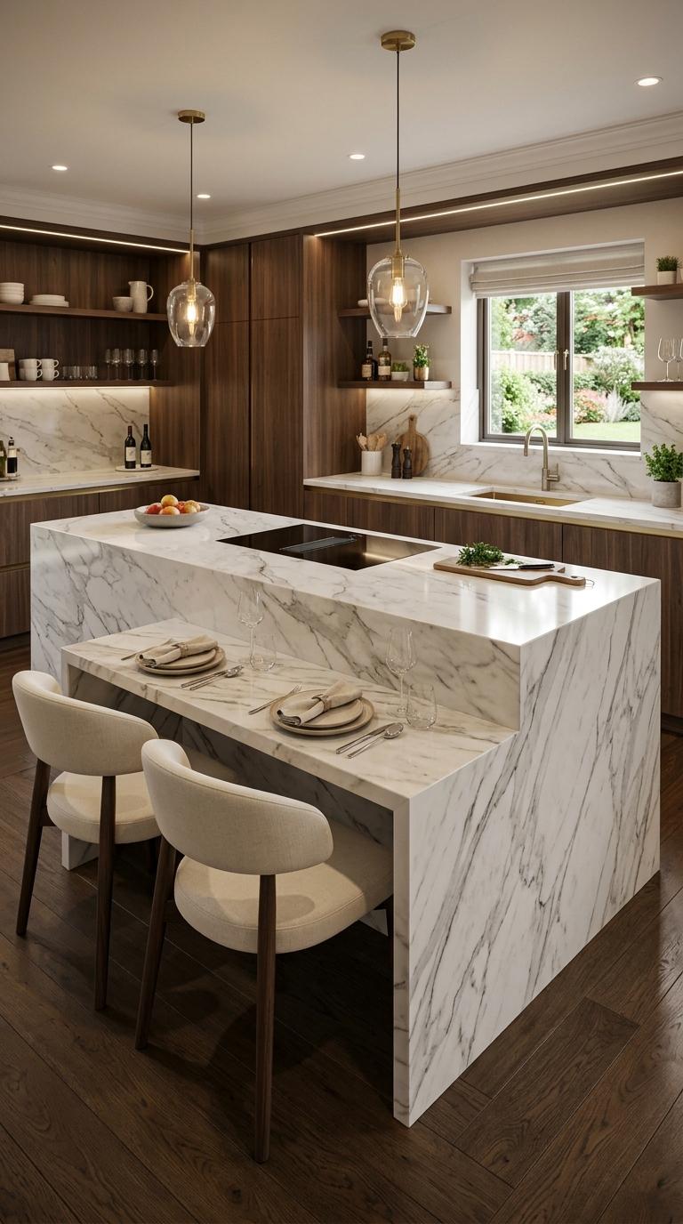 AI-generated visualization of Waterfall Counter with Drop-Down Dining Level